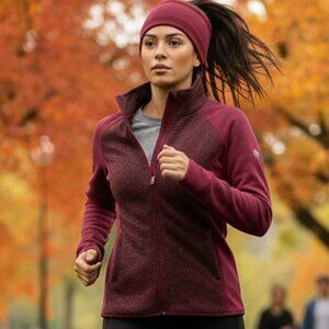 MOUNTAIN HARDWARE Jacket Burgundy/Maroon & Black Zip Raglan Long Sleeve - M